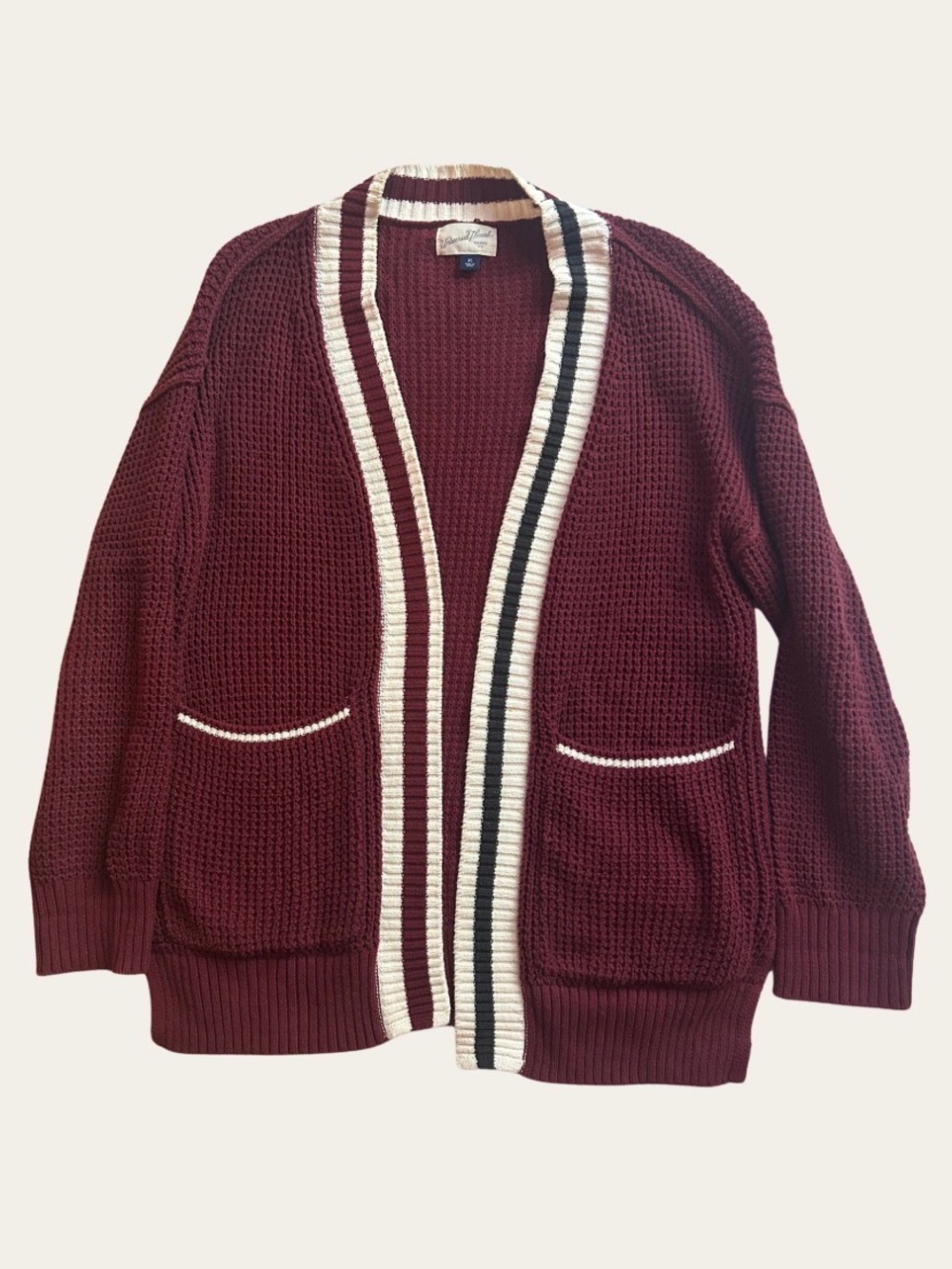 Universal Thread Burgundy Waffle Knit Stripe Cardigan Sweater Size Small